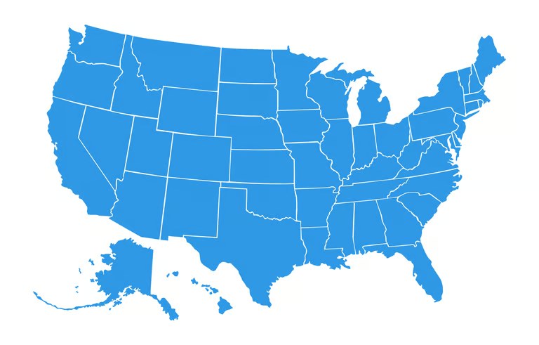 United States map representing coverage across multiple states